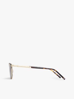 Мужские солнцезащитные очки Tommy Hilfiger Metal Square Frame Sunglasses, цвет: Чёрный золотой — фото 2