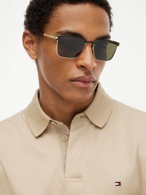Мужские солнцезащитные очки Tommy Hilfiger Metal Square Frame Sunglasses, цвет: Чёрный золотой — фото 3