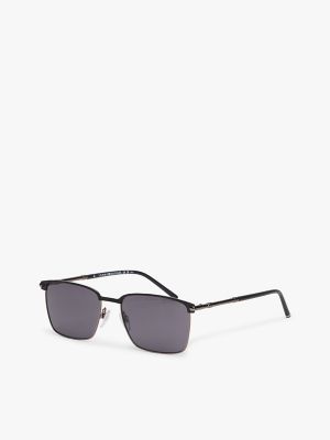 Metal Square Frame Sunglasses, Black Dark Runthenium
