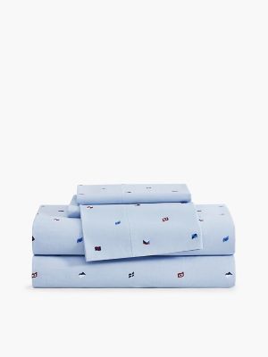 Allover Nautical Flag Print Sheet Set, Boathouse Blue