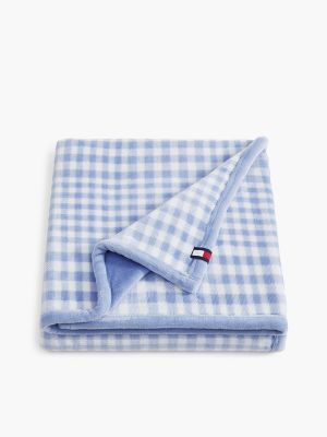 Plush Blue Check Blanket, Blue/White
