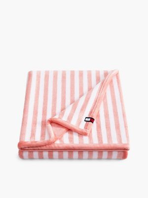 Plush Pink Striped Blanket, White / Coral Pink