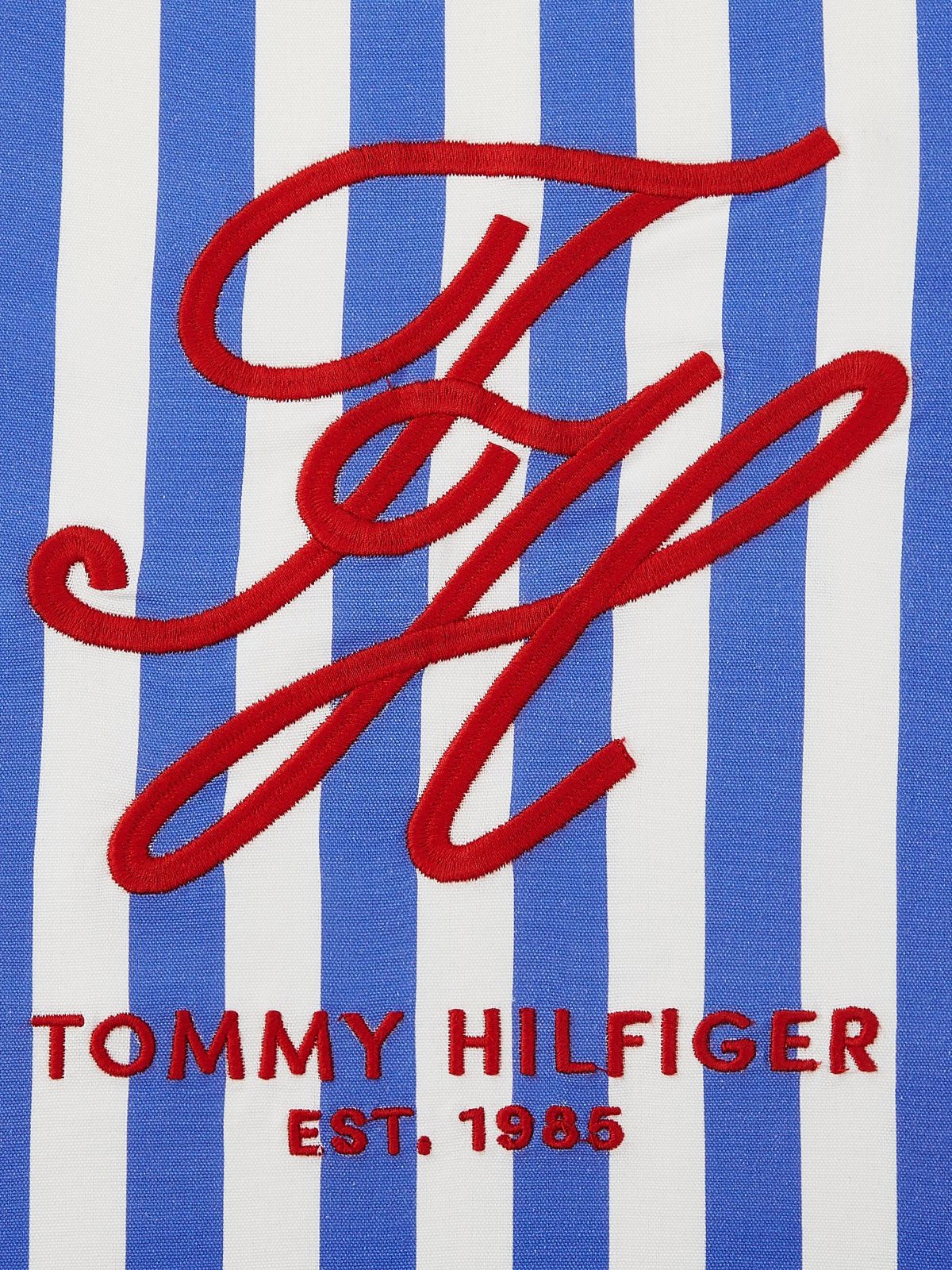 Striped TH Monogram Logo Pillow — Ultra Blue/Red