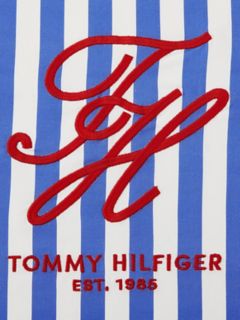 Striped TH Monogram Logo Pillow — Ultra Blue/Red 3