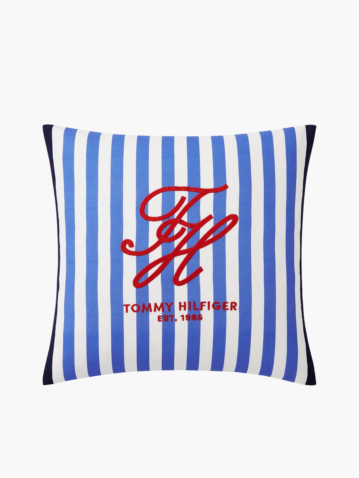 Striped TH Monogram Logo Pillow — Ultra Blue/Red