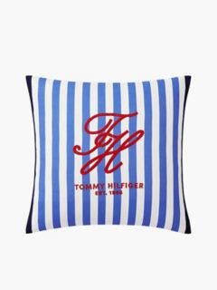 Striped TH Monogram Logo Pillow — Ultra Blue/Red 1