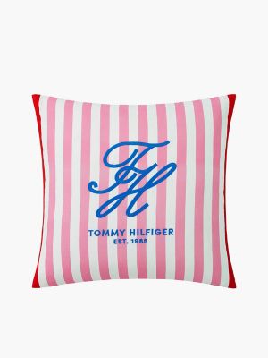Striped TH Monogram Logo Pillow, Flower Pink