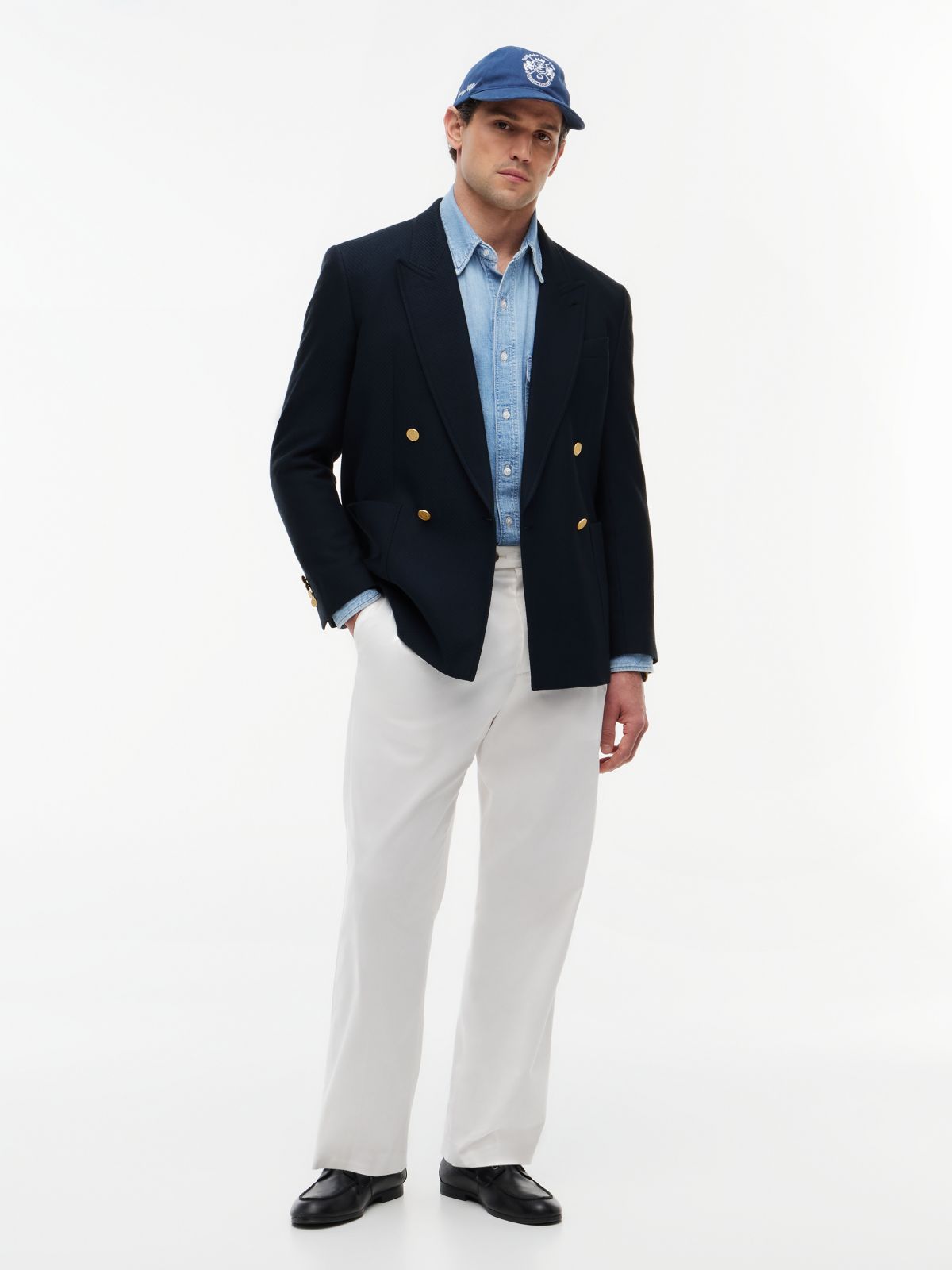 Textured Cotton-Wool Blend Blazer — Navy