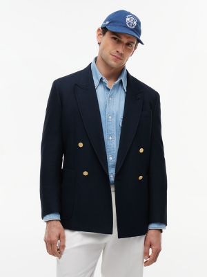 Textured Cotton-Wool Blend Blazer, Tan Check