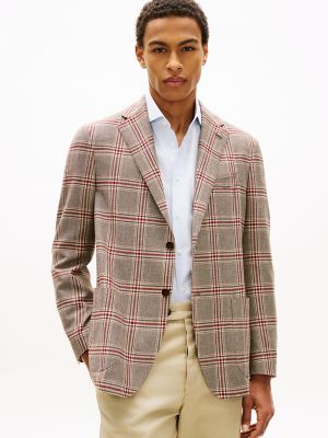 Glen Plaid Wool-Blend Blazer, Brown Check