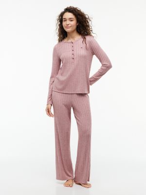 Henley T-Shirt & Pant Sleep Set, Rose Brown