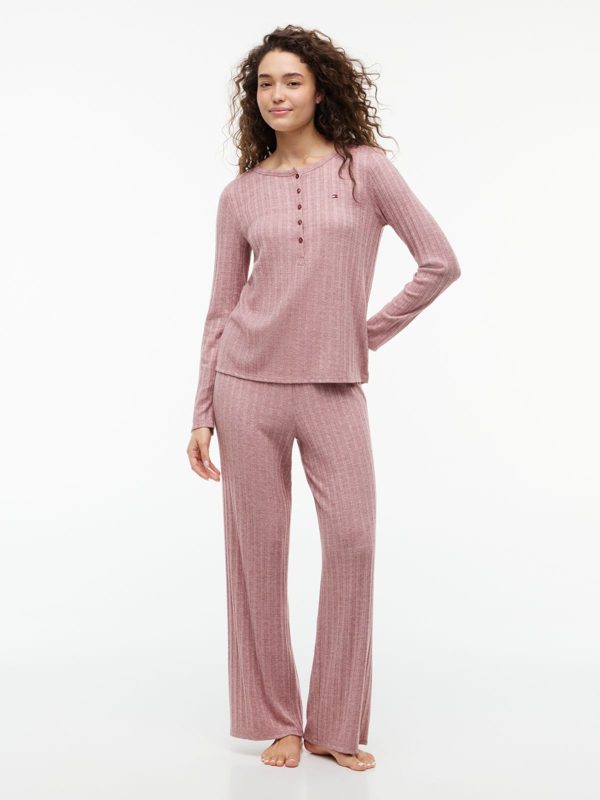 Henley T-Shirt & Pant Sleep Set — Rose Brown