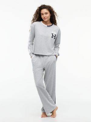 Cropped Pullover & Pant Sleep Set, Heather Grey