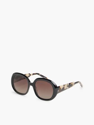 Bold Round Frame Acetate Sunglasses, Black
