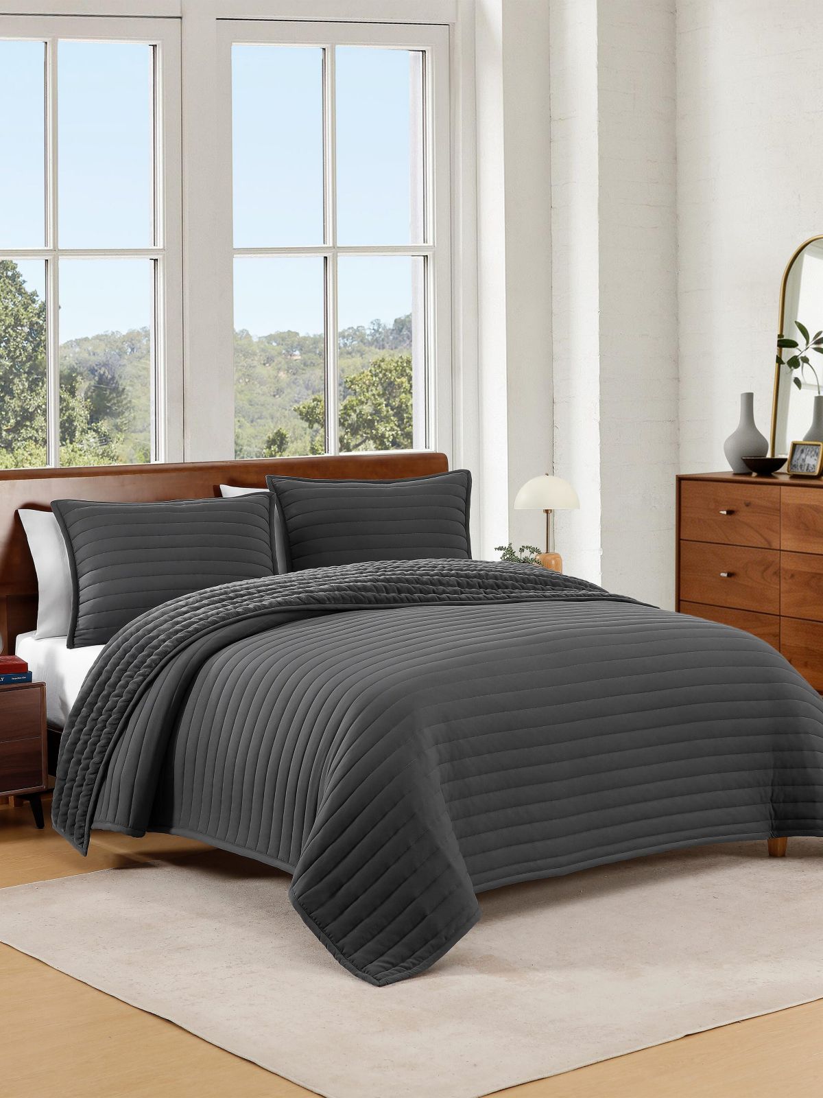 Grey Quilted Bed-In-A-Bag Set — Charcoal Grey