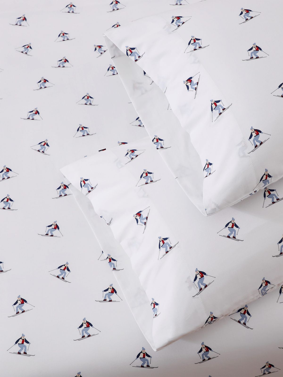 Allover Skier Print Sheet Set — White/Blue