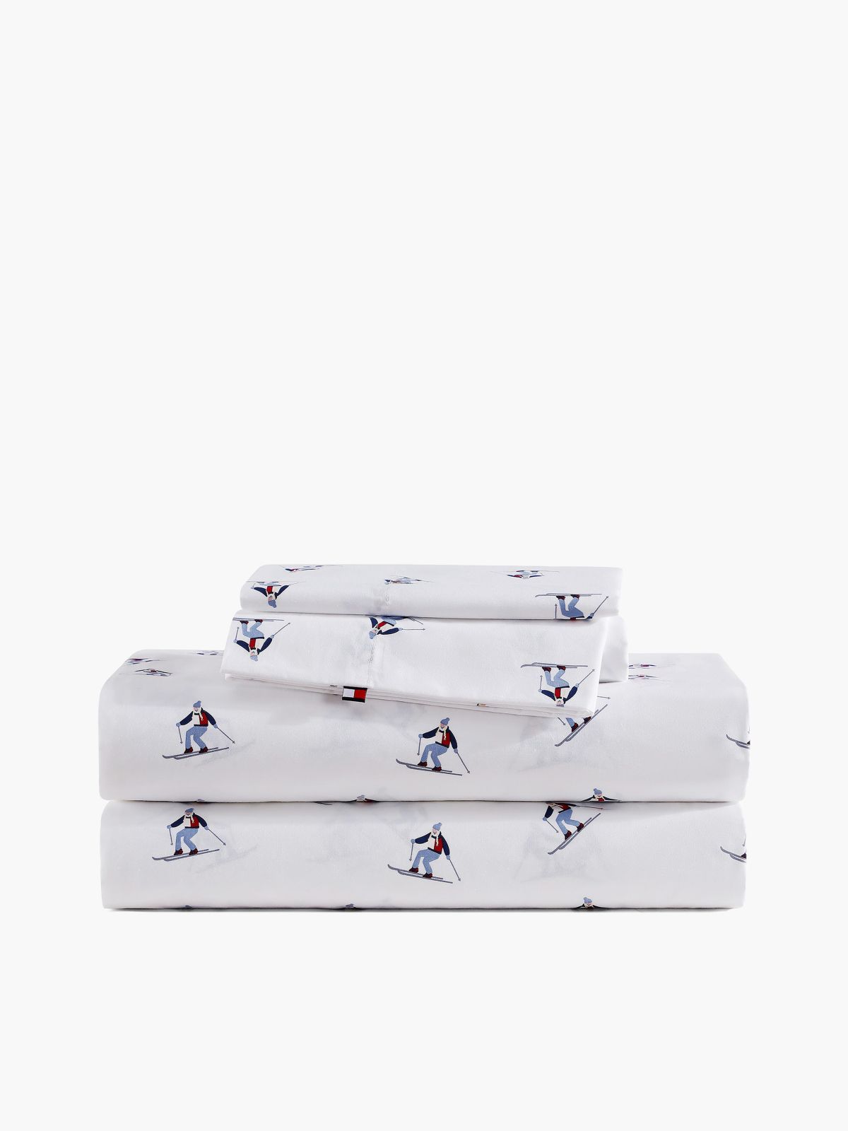 Allover Skier Print Sheet Set — White/Blue