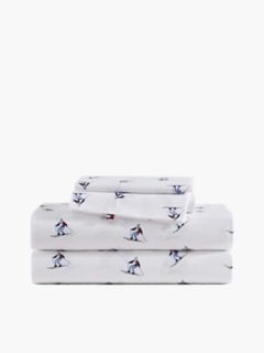Allover Skier Print Sheet Set — White/Blue 1