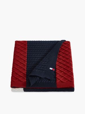 Mixed-Knit Flag Logo Blanket, Navy / Red / White