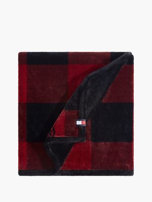 Plush Buffalo Check Crest Logo Blanket, Red / Winter Black