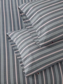 Grey Striped Sheet Set — Deep Blue / Classic Red 2