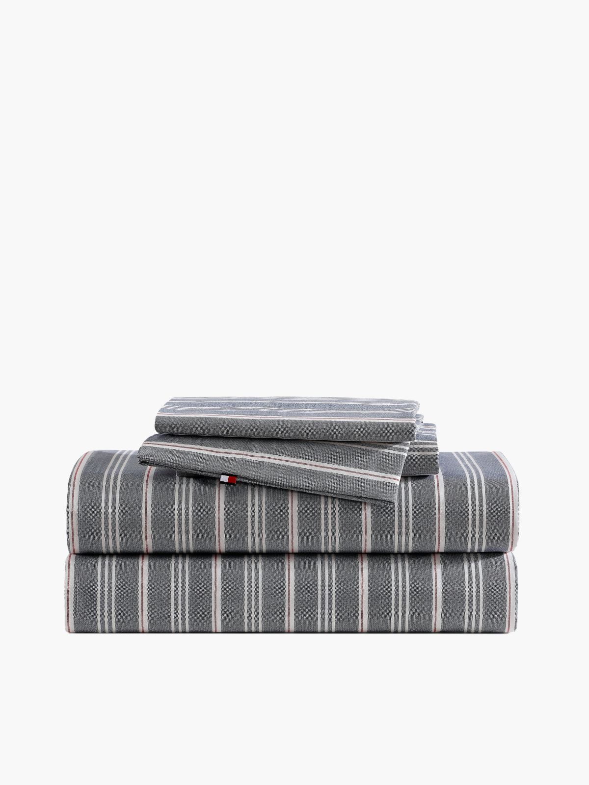 Grey Striped Sheet Set — Deep Blue / Classic Red