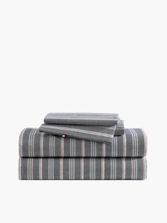 Grey Striped Sheet Set — Deep Blue / Classic Red 1