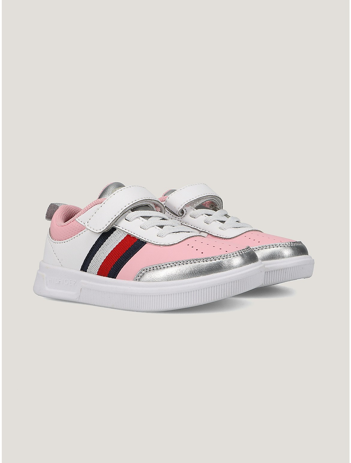 Tommy Hilfiger Girls' Little Kids' Silver Stripe Strap Sneaker - White - 10
