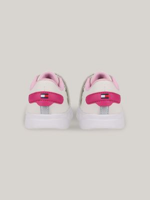 Kids' Hilfiger Strap Metallic Sneaker, Snow White/Silver/Pink