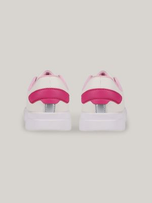 Kids' Hilfiger Logo Metallic Sneaker, Snow White/Silver/Pink