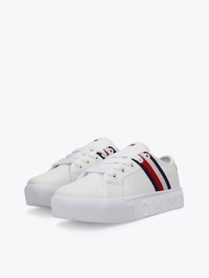 Kids' Signature Stripe Platform Sneaker, White