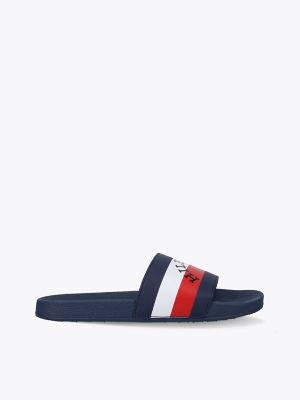 Kids' Stripe Logo Slide, Blue / White / Red