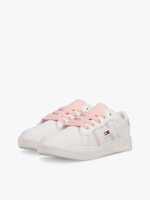 Kids' Microflag Logo Lace-Up Sneaker, White / Pink