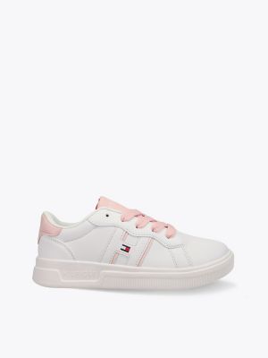 Kids' Microflag Logo Lace-Up Sneaker, White / Pink
