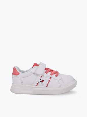 Kids' Microflag Logo Court Sneaker, White / Pink