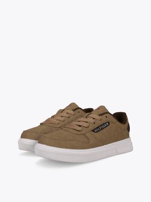 Kids' Tonal Lace-Up Cupsole Sneaker, Khaki / Chocolate