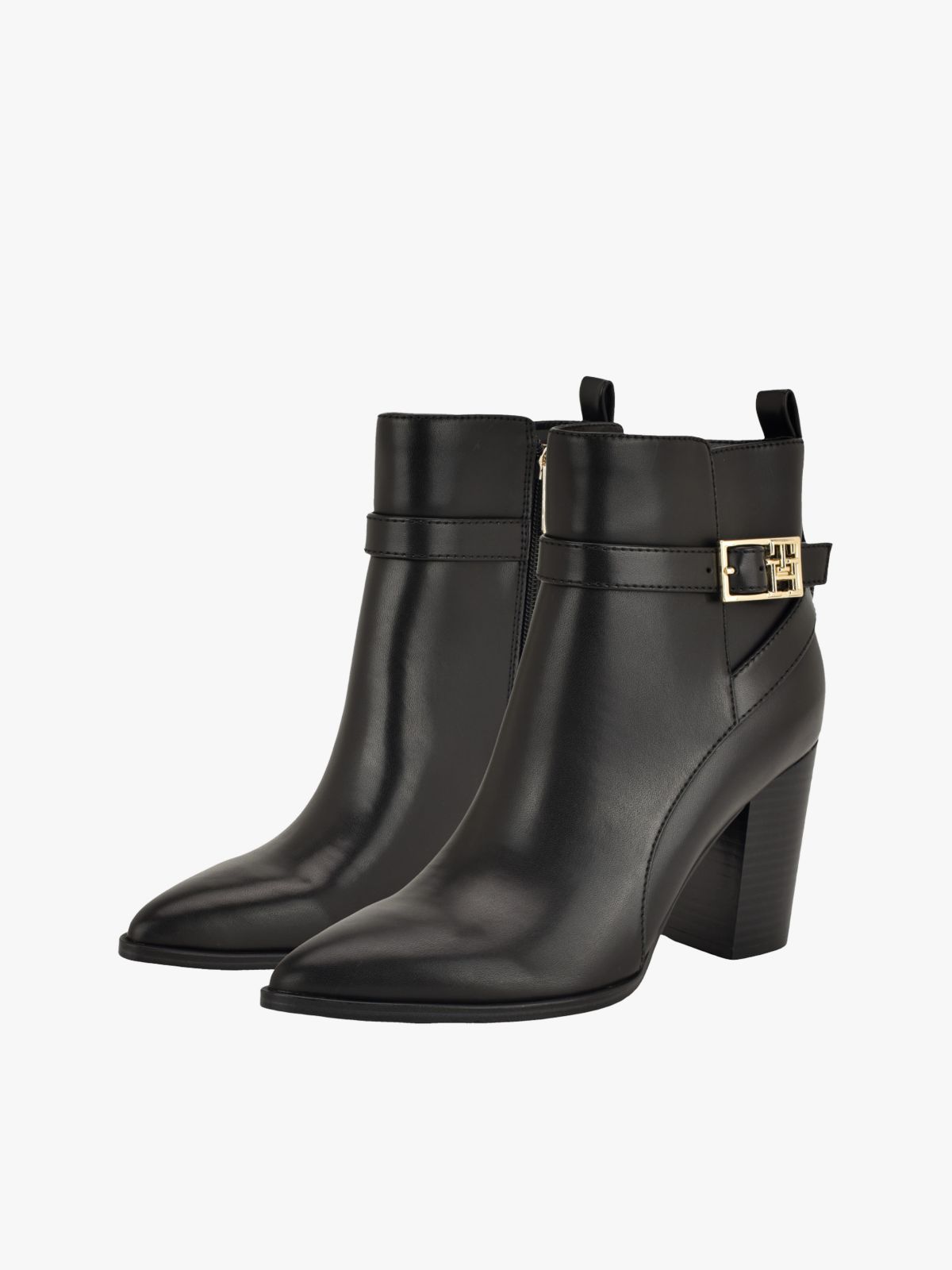 Logo Hardware Pointed Toe Ankle Boot — Black