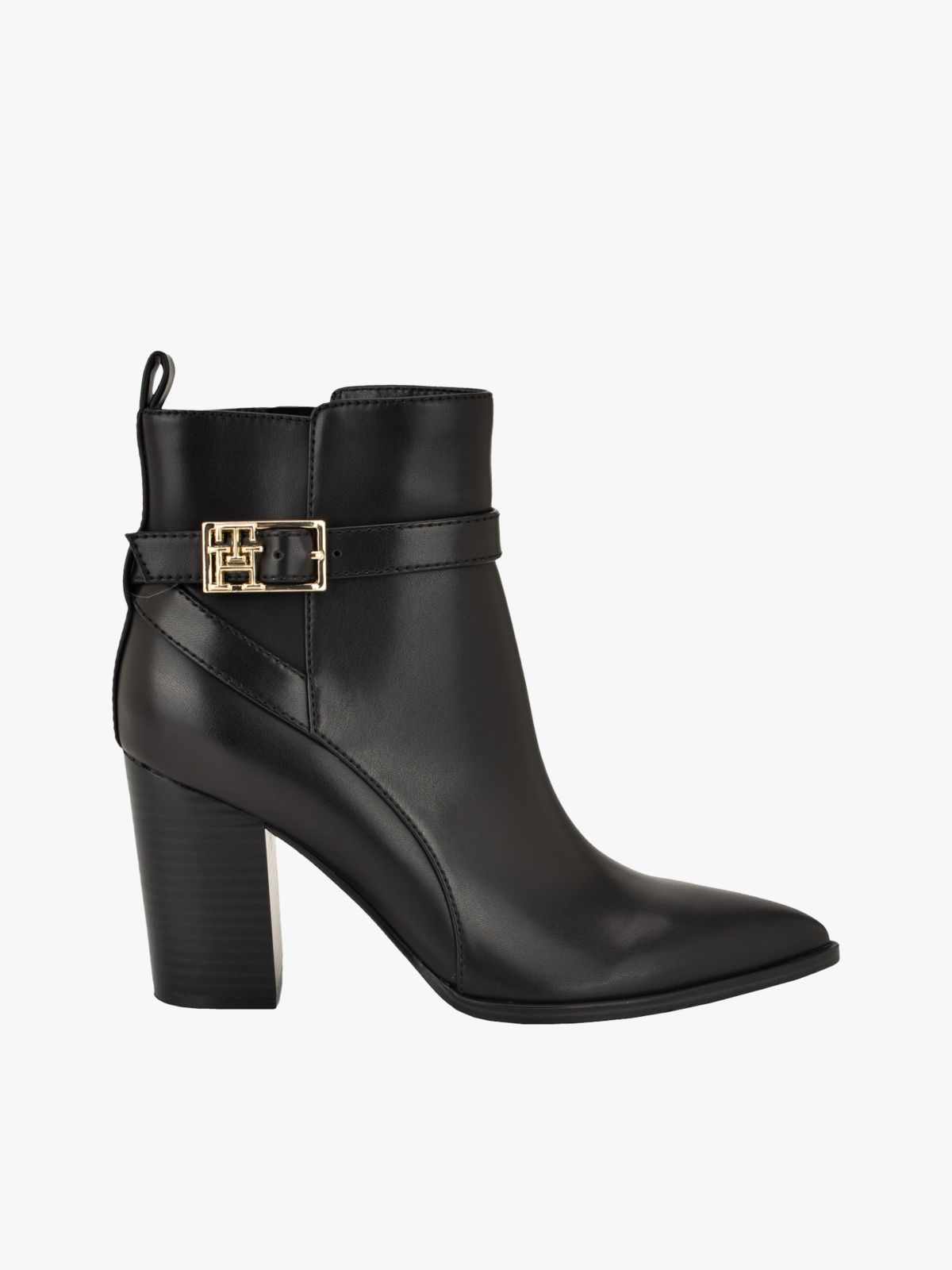 Logo Hardware Pointed Toe Ankle Boot — Black