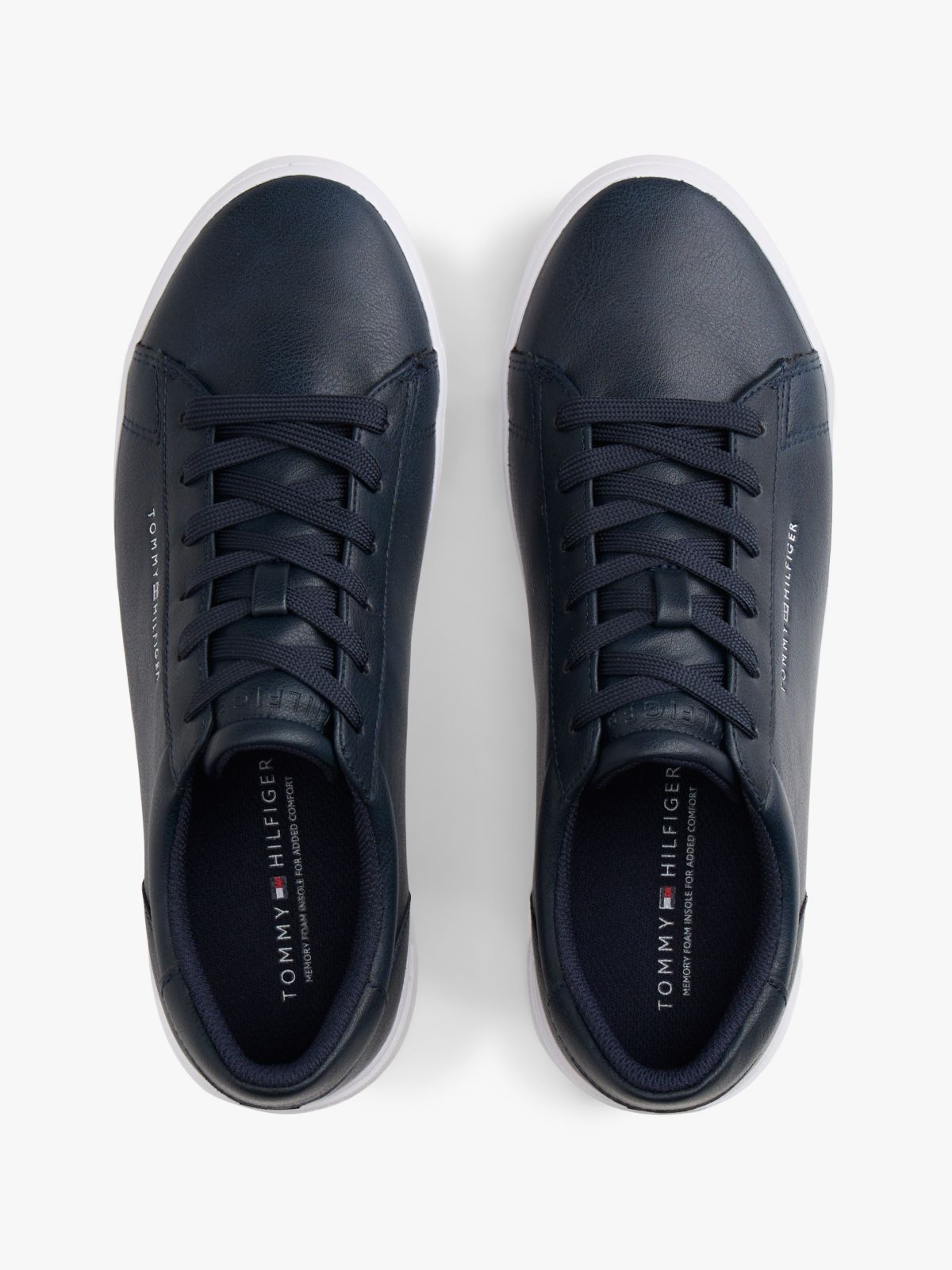 Metallic Logo Pebbled Court Sneaker — Navy