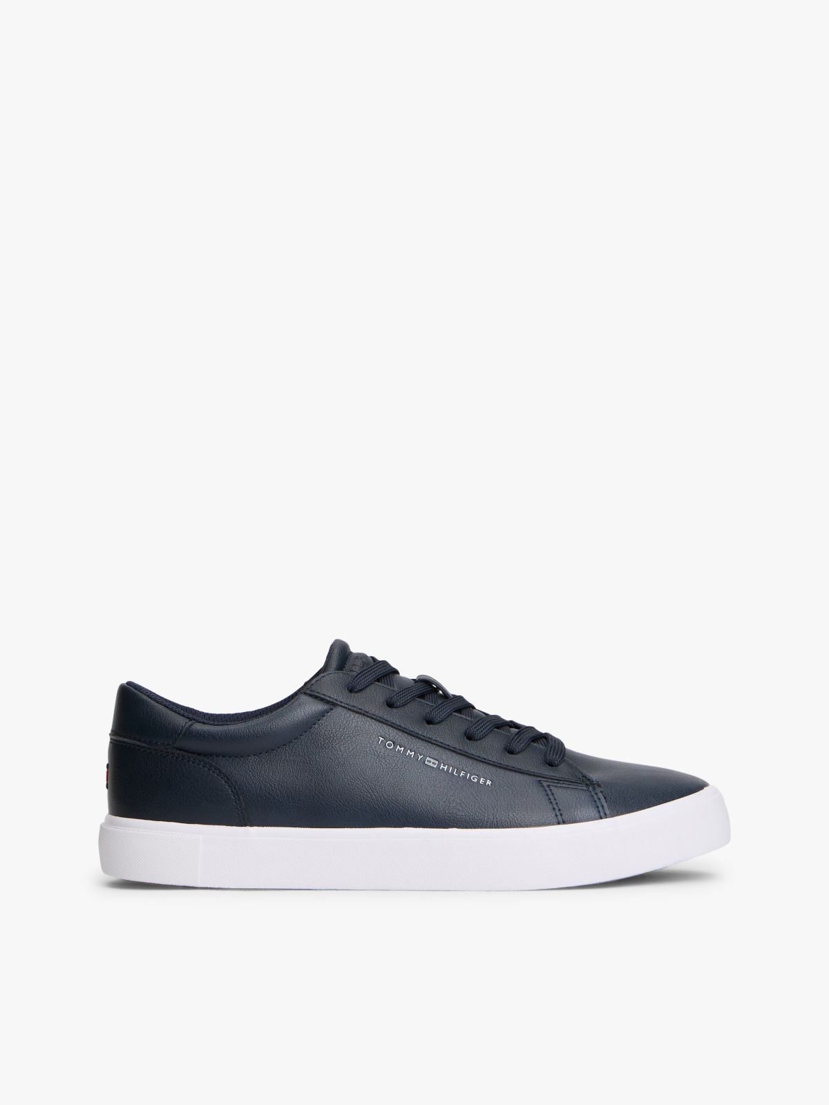 Metallic Logo Pebbled Court Sneaker — Navy