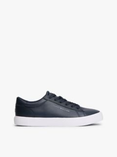 Metallic Logo Pebbled Court Sneaker — Navy 1