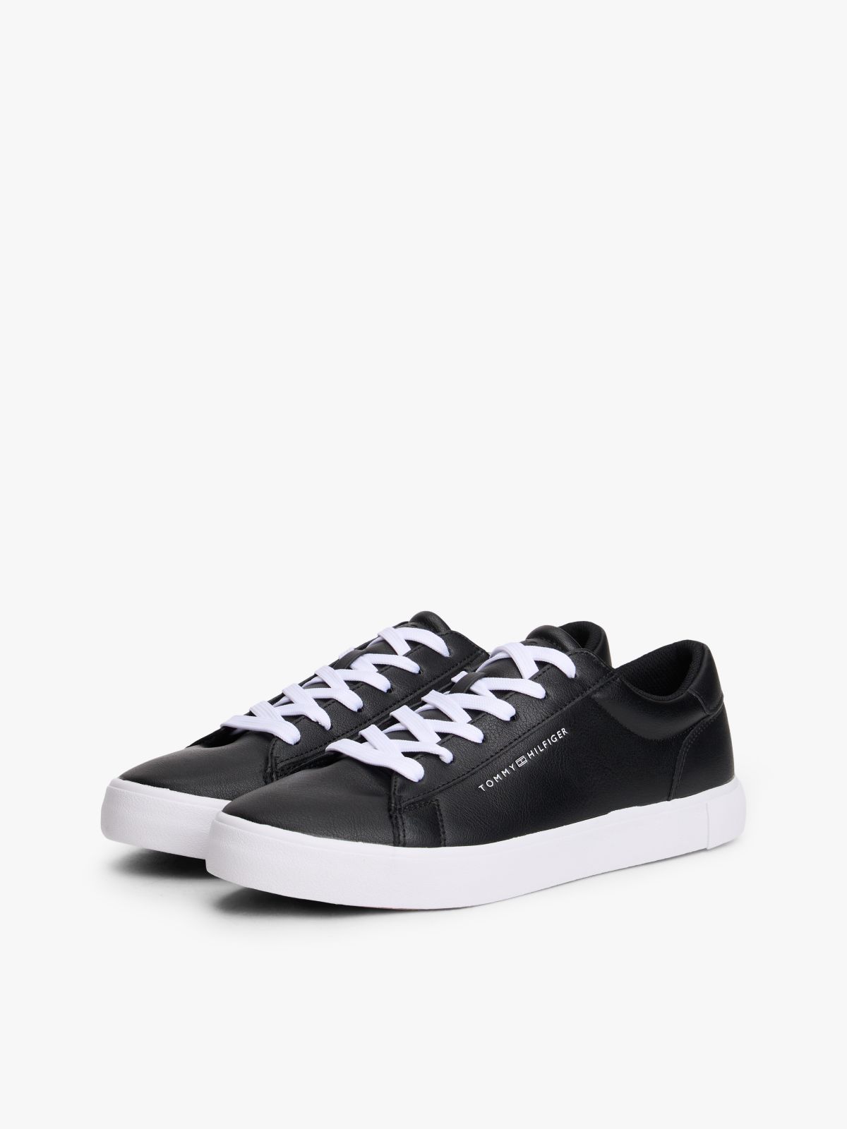 Metallic Logo Pebbled Court Sneaker — Black / White