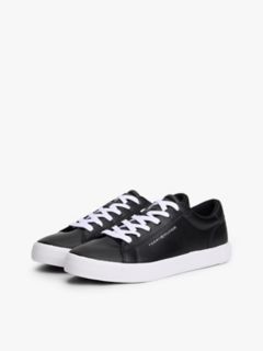 Metallic Logo Pebbled Court Sneaker — Black / White 2