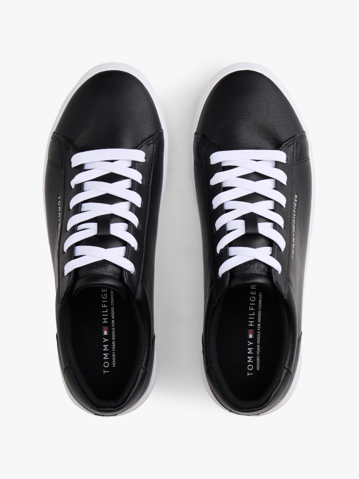 Metallic Logo Pebbled Court Sneaker — Black / White