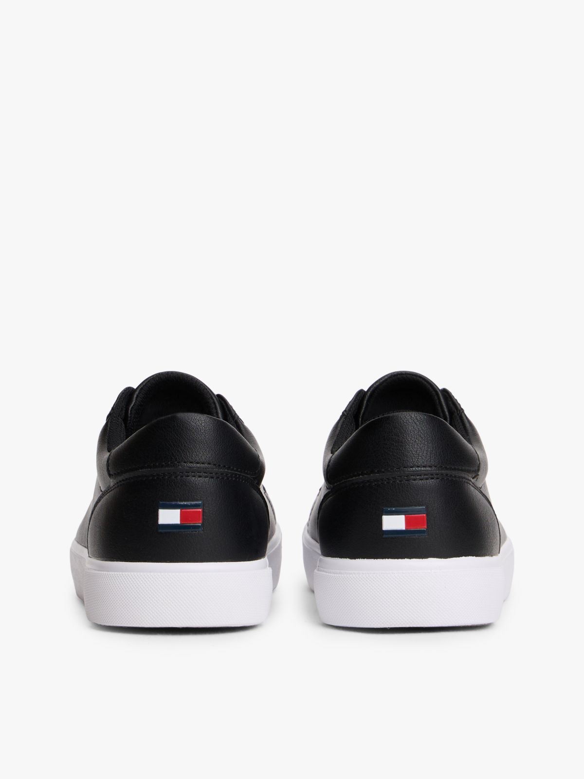 Metallic Logo Pebbled Court Sneaker — Black / White