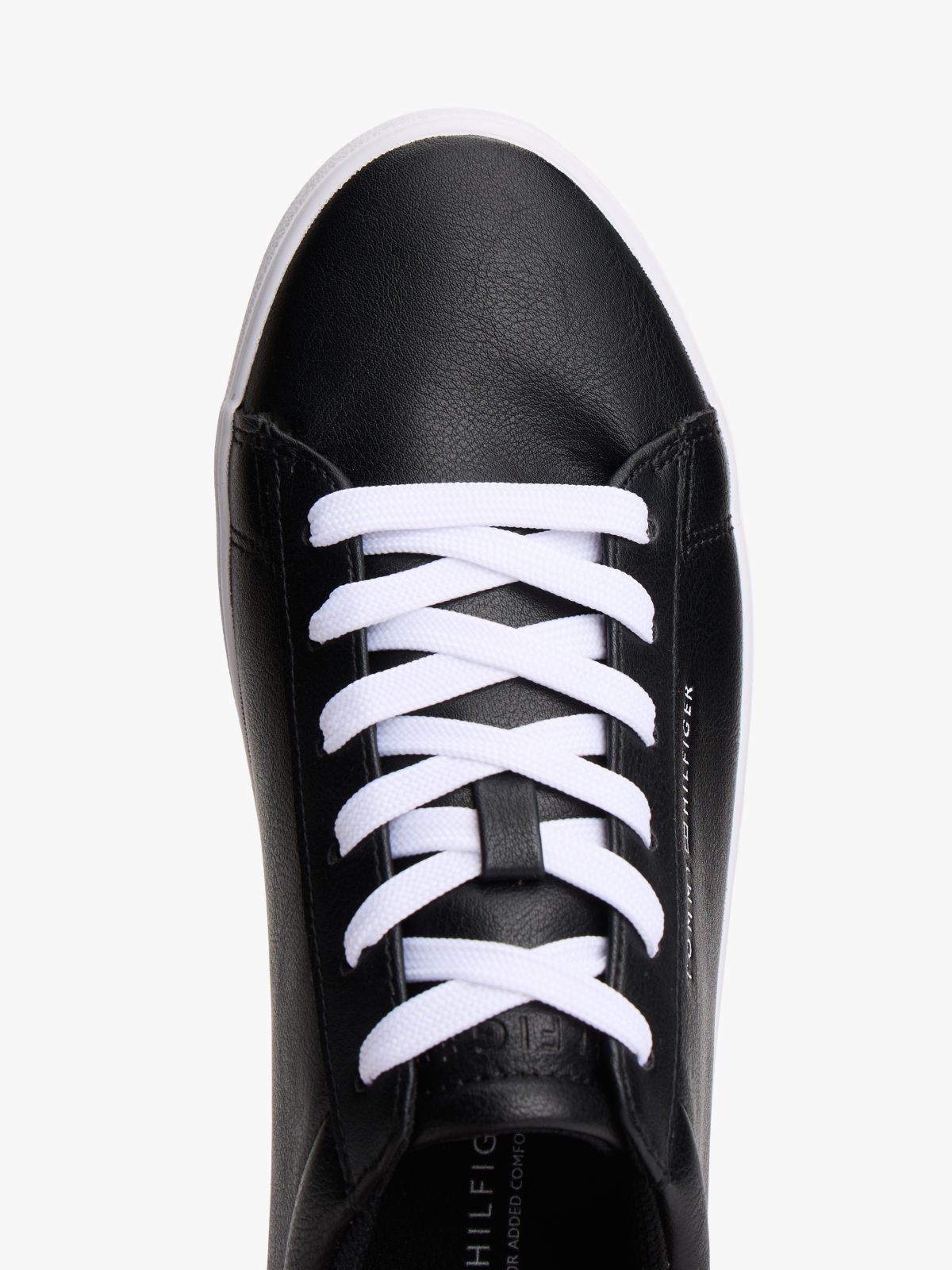 Metallic Logo Pebbled Court Sneaker — Black / White