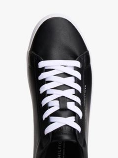 Metallic Logo Pebbled Court Sneaker — Black / White 6