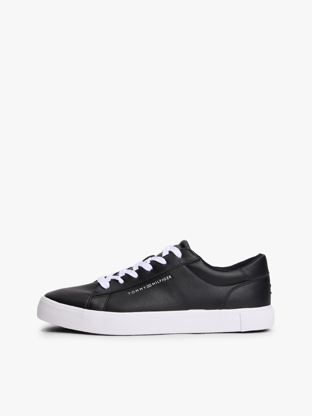 Metallic Logo Pebbled Court Sneaker — Black / White