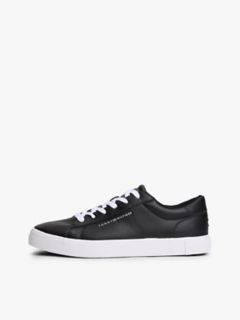Metallic Logo Pebbled Court Sneaker — Black / White 7