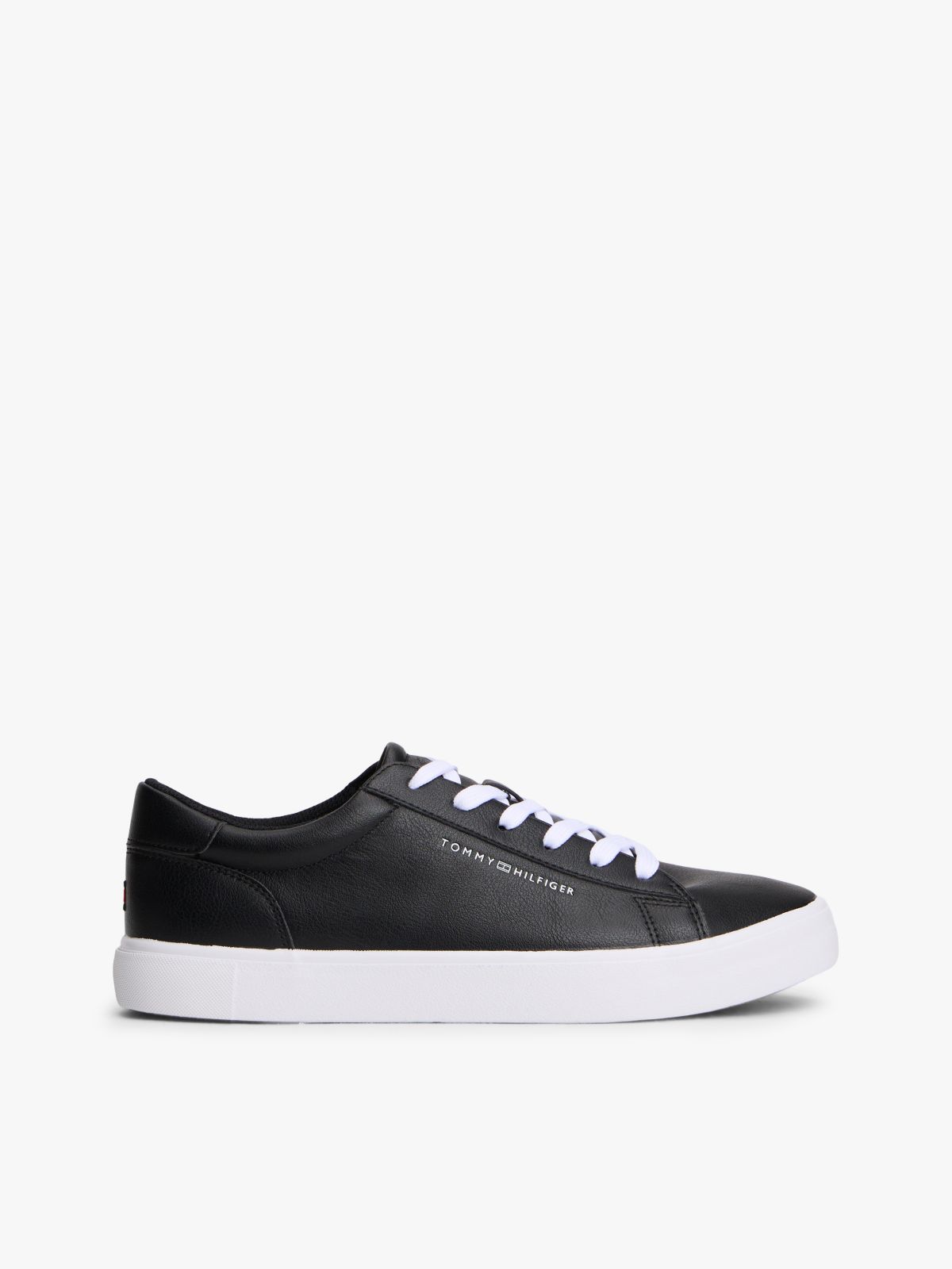 Metallic Logo Pebbled Court Sneaker — Black / White